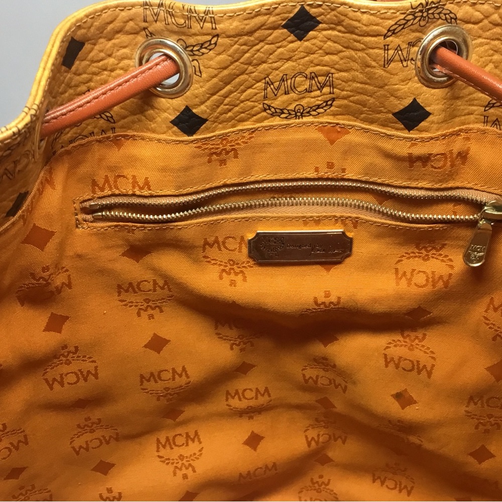 Authentic MCM Cognac Backpack Drawstring with Logo Print - Picture 10 of 16